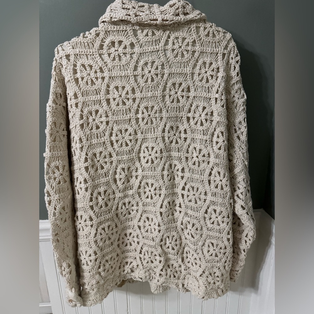 ILLA ILLA Crochet Wood Button Down Shacket in Cream - Picture 5 of 8